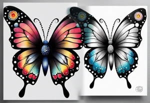 A vibrant butterfly with colorful wings, resting on a flower, showcasing transformation and beauty.” tattoo idea