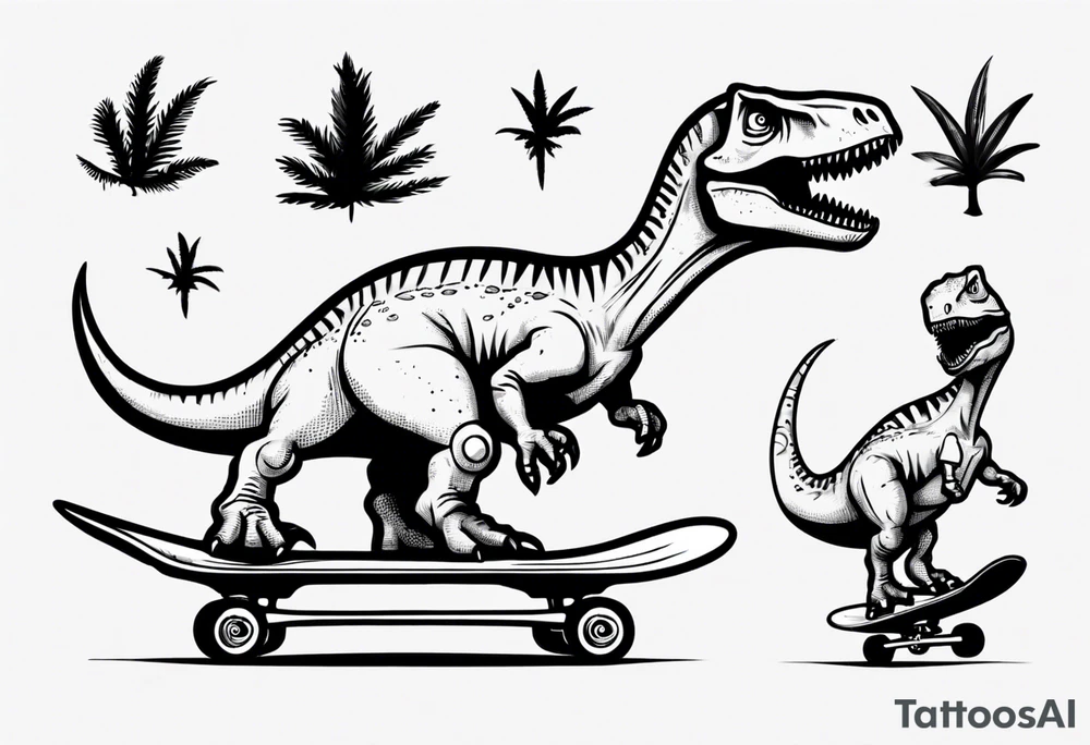 dinosaur riding a skateboard tattoo idea