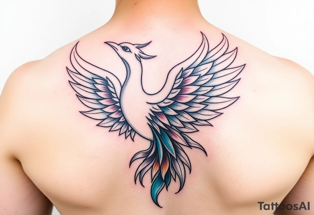 A feminine Phoenix in a rainbow of colors tattoo idea