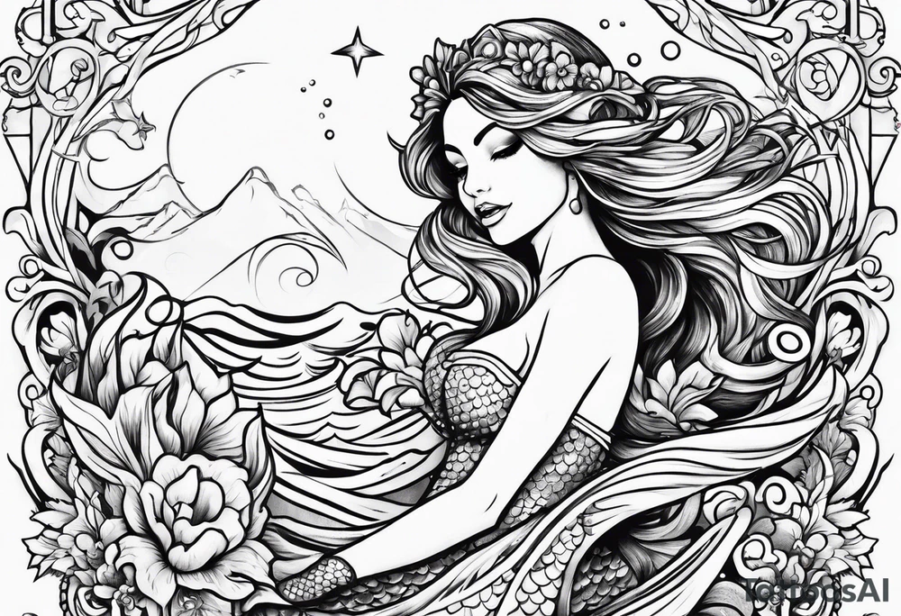 A beautiful and singing mermaid tattoo idea