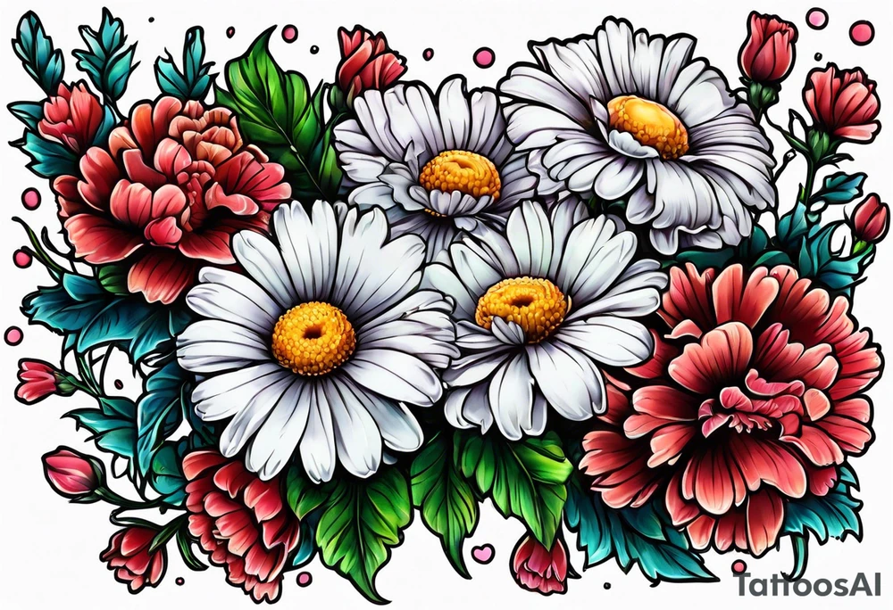 Daisy and carnations tattoo idea