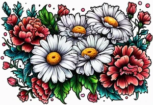 Daisy and carnations tattoo idea