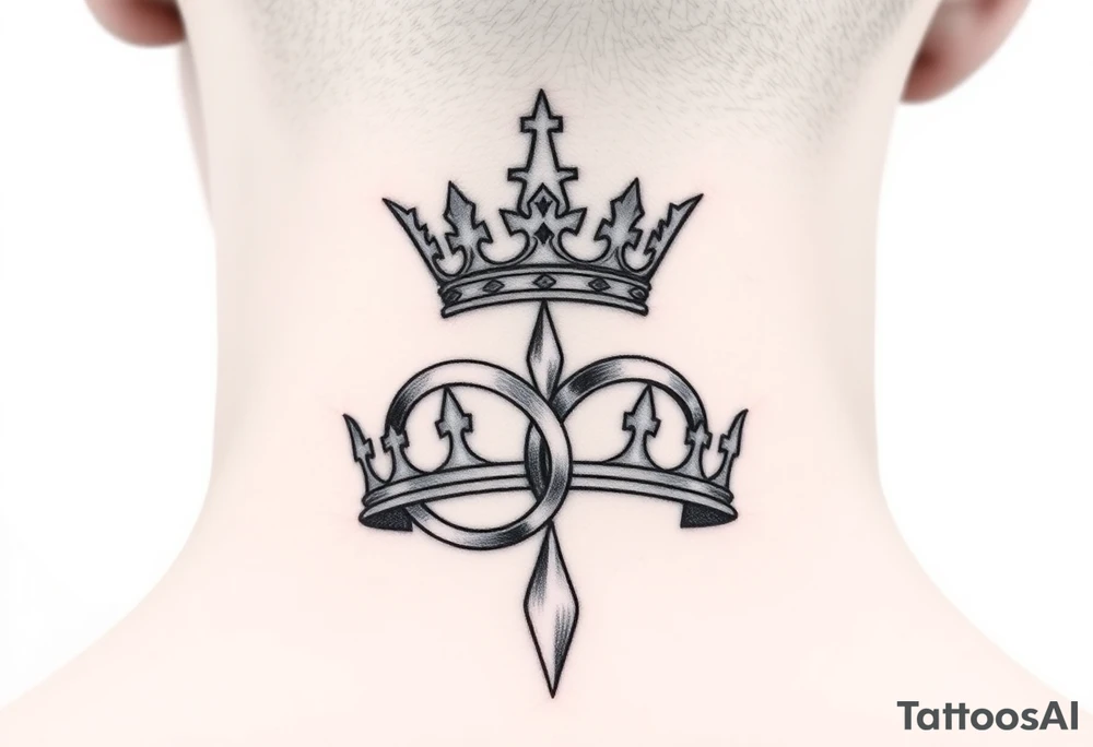 kings and queens crown with two golden wedding rings tattoo idea