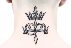 kings and queens crown with two golden wedding rings tattoo idea