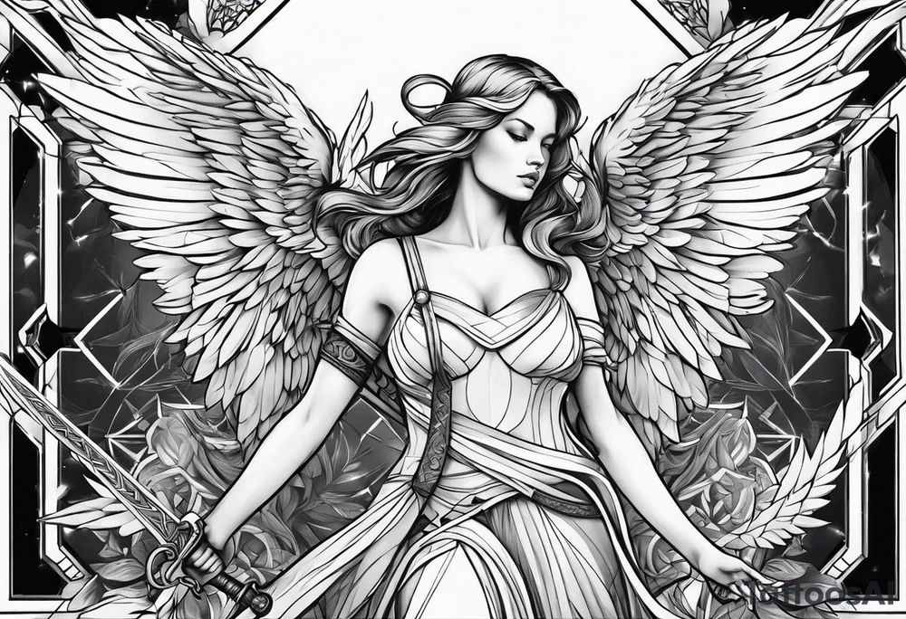 angel female with sword tattoo idea