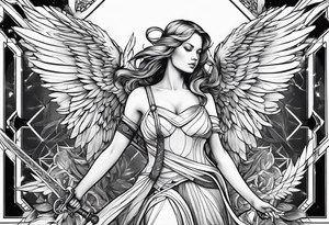 angel female with sword tattoo idea