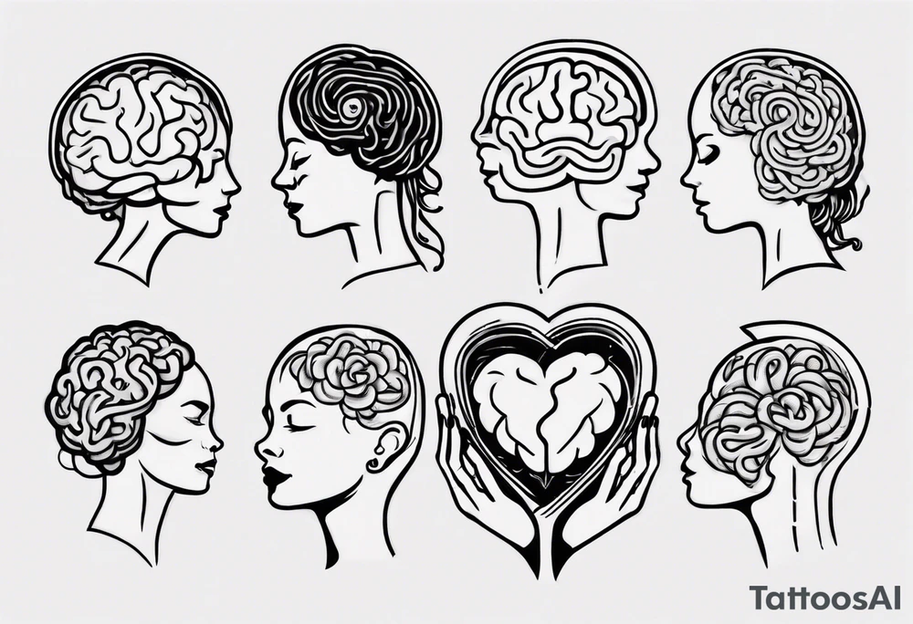 Heart and brain in line art, held down by a woman's hand holding them by string tattoo idea Heart and brain in line art, held down by a woman's hand holding them by string tattoo idea