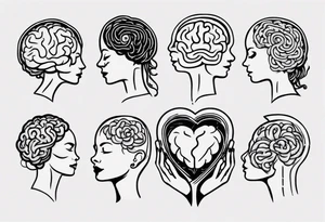 Heart and brain in line art, held down by a woman's hand holding them by string tattoo idea