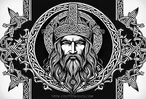 Create a tattoo that expresses the Celtic heritage, Christian faith, American patriot. This is an all black tattoo and is very masculine and tough tattoo idea