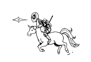 Deadpool riding cartoon unicorn shooting Rocket tattoo idea