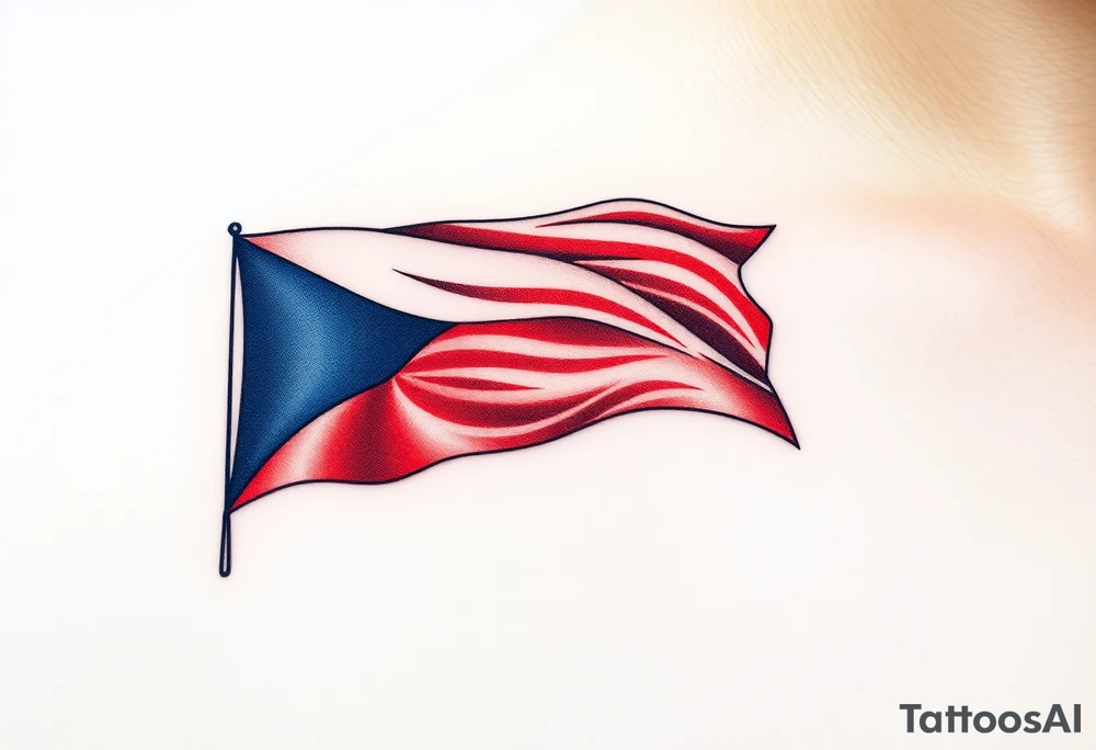 A waving Czech flag with realistic fabric texture, its red, white, and blue colors appearing vibrant and dynamic. tattoo idea