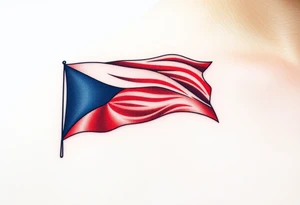 A waving Czech flag with realistic fabric texture, its red, white, and blue colors appearing vibrant and dynamic. tattoo idea