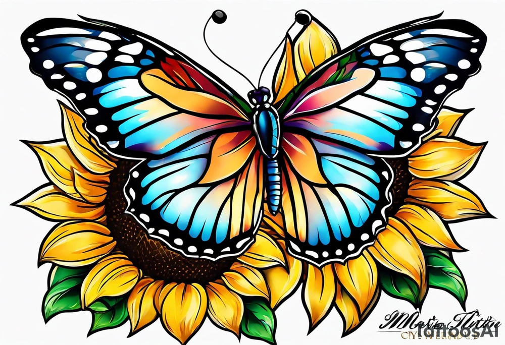 Butterfly and sunflower in memory of mom tattoo idea