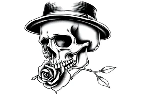 a skull with top-hat and a rose in his mouth. tattoo idea