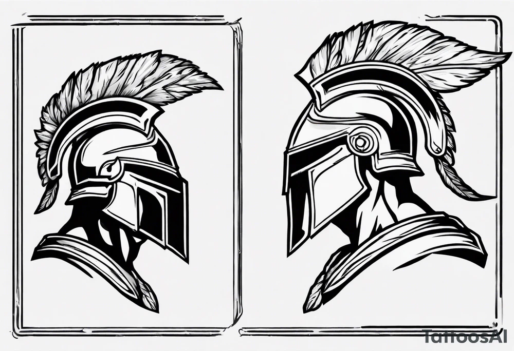 rectangular landscape format ultra-fine line linework vector of a spartan from the side, spartan spear, spartan shield, laurel wreath tattoo idea