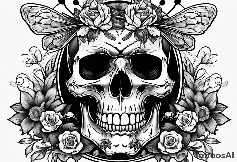 Skull with bees tattoo idea
