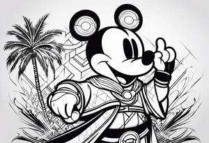 mickey mouse assassins creed character that is in the style of tron with palm trees tattoo idea