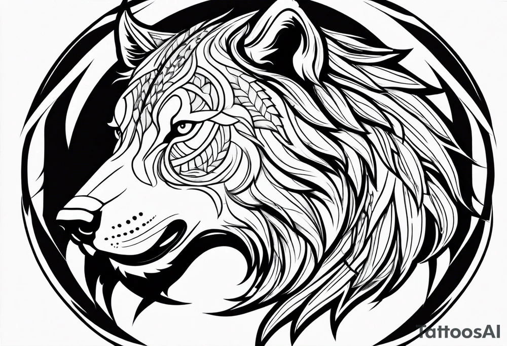 half lion half wolf head tattoo idea