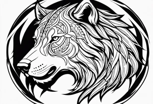 half lion half wolf head tattoo idea