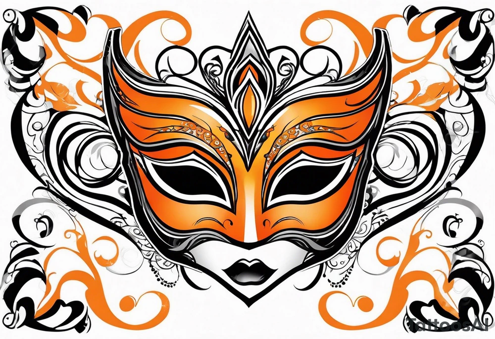 Unhappy Masquerade mask that is orange and black  with smoke tattoo idea