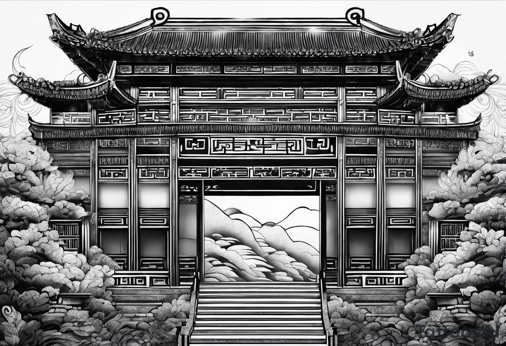 Chinese wall, realistic,chinese art, no humans tattoo idea