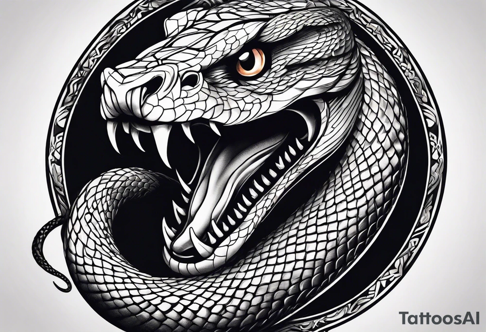 Snake long mouth open powerful tattoo idea