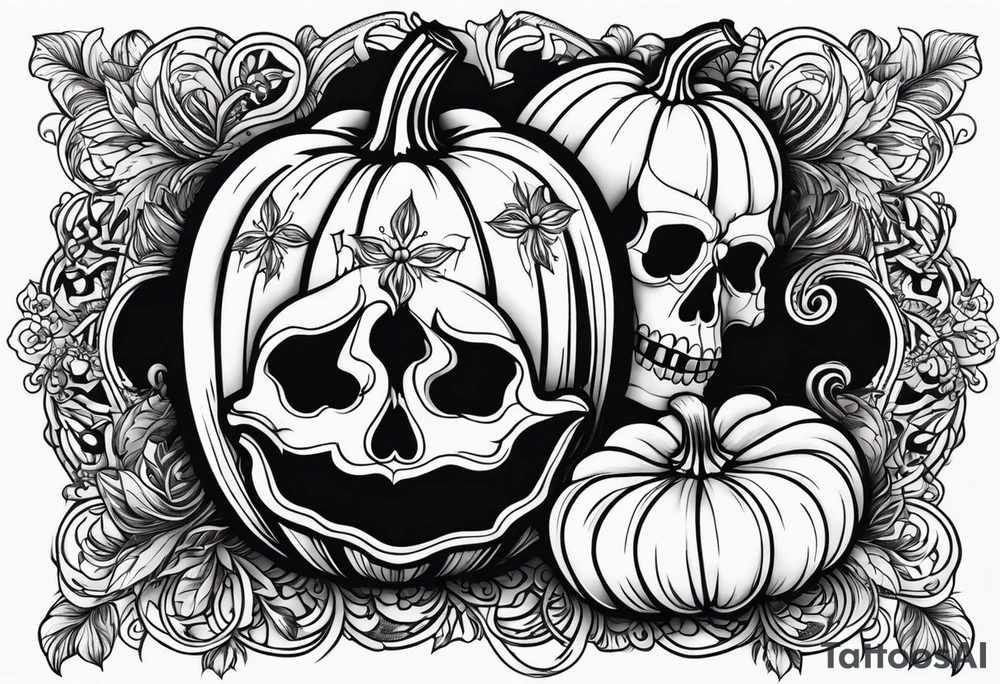Anglais
dessine-moi un tatouage noir et blanc d'une citrouille avec une tête de mort qui fait peur
draw me a black and white tattoo of a pumpkin with a scary skull tattoo idea