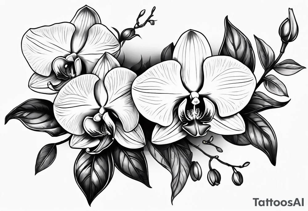 Orquídea e Bougainvillea delicadas e com pouca sombra tattoo idea