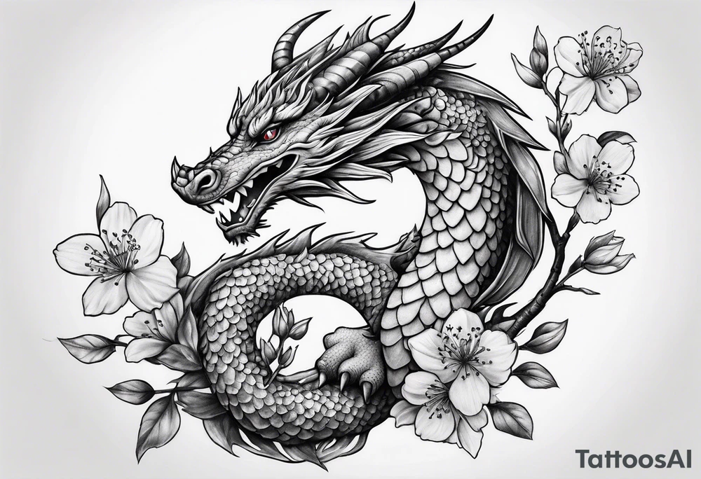 dragon with cherry blossom forearm tattoo idea