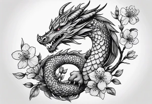 dragon with cherry blossom forearm tattoo idea