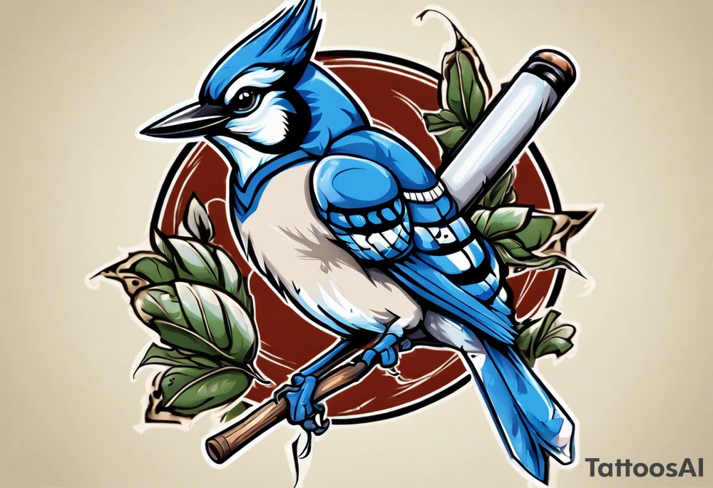 bluejay wearing cricket clothes tattoo idea