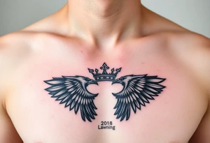 Chest tattoo, two laurier and icelandic symbols, dark brest tattoo, crown betwen ravens tattoo idea