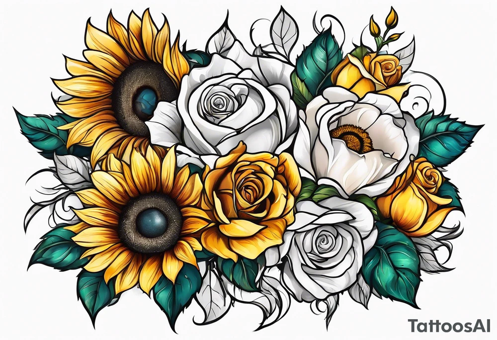 flower rose , sunflower, animal tattoo idea