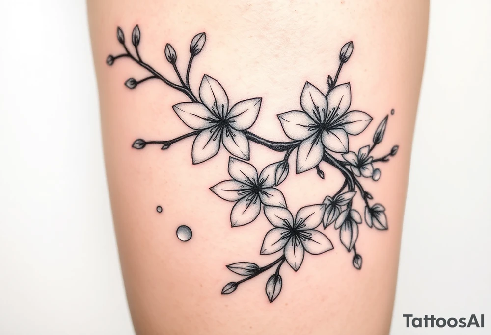 delicate cherry blossoms swirling in spring breeze with petals tattoo idea