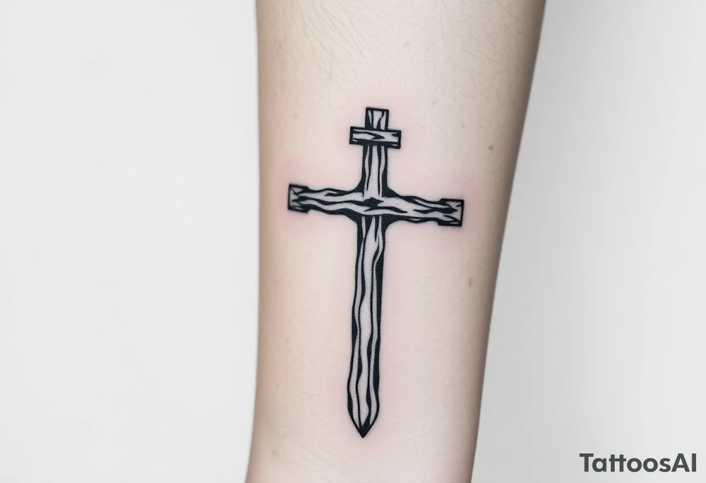 a wooden 12kv pole. Make the pole a cross that has a hidden resemblance to god. tattoo idea