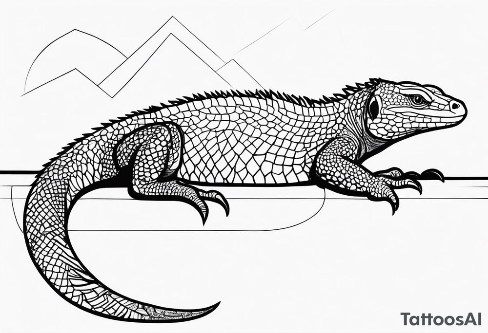 minimilist line style goanna lying down tattoo idea