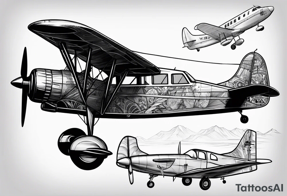 sketch of adventure plane in perspective from the bottom tattoo idea