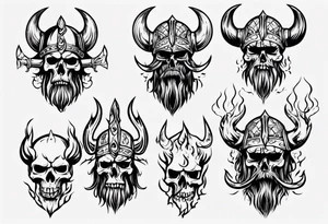 Viking head with skulls and flames tattoo idea