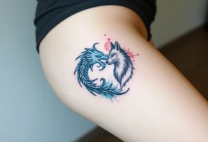 Ying yang symbol with one side a dragon and one side a wolf tattoo idea