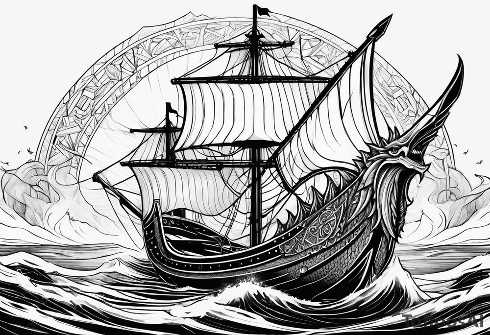 Valhalla viking boat dragon tattoo idea
