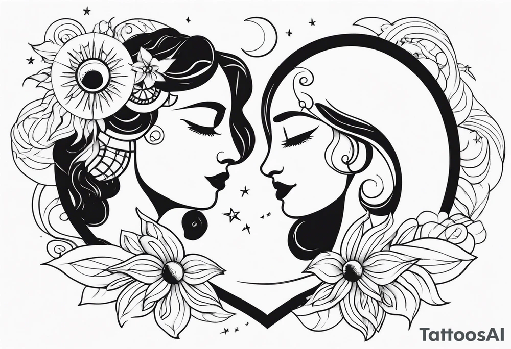 sun and moon in love tattoo idea