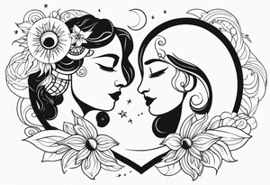 sun and moon in love tattoo idea