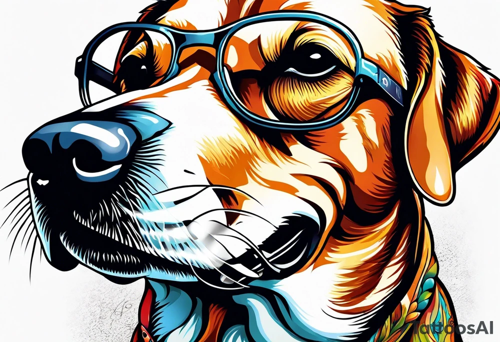 Dog smoking joint with glasses on tattoo idea