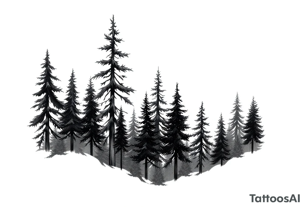 Needle forest with black and gray trees tattoo idea
