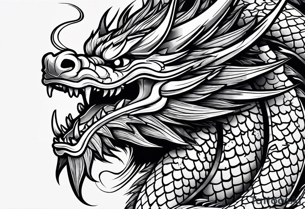 Animal head of a chinese dragon who is angry ONLY THE HEAD tattoo idea