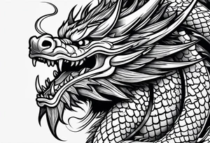 Animal head of a chinese dragon who is angry ONLY THE HEAD tattoo idea