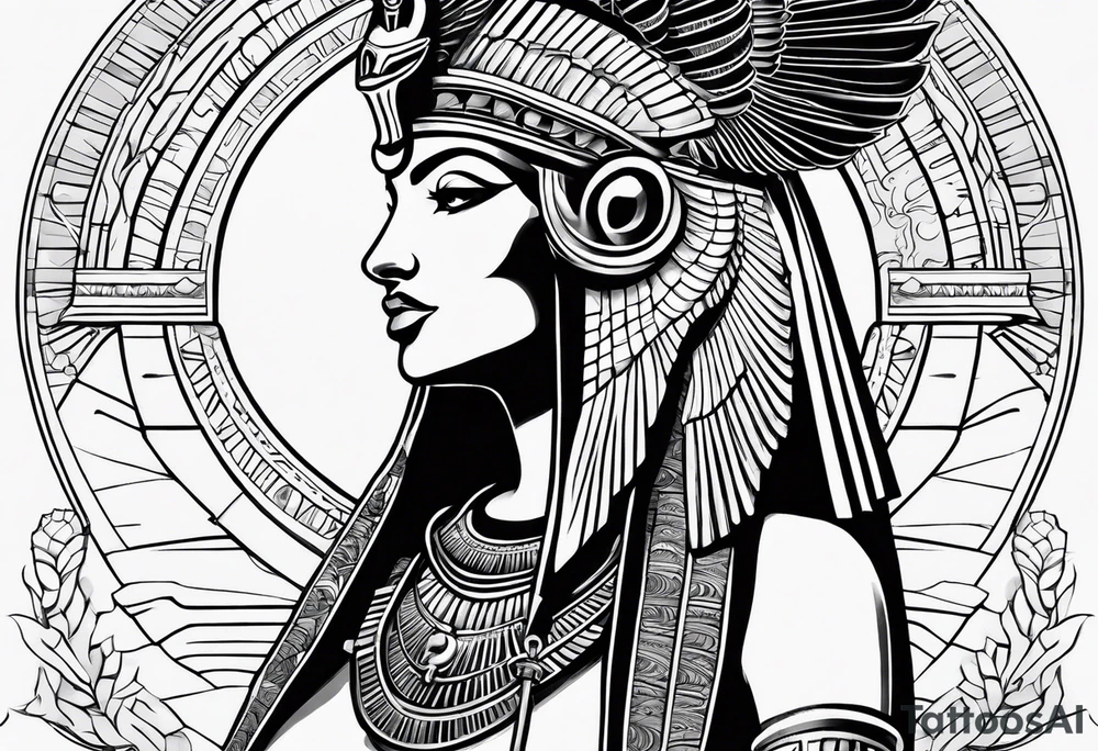 black and white Egyptian goddess Isis tattoo idea