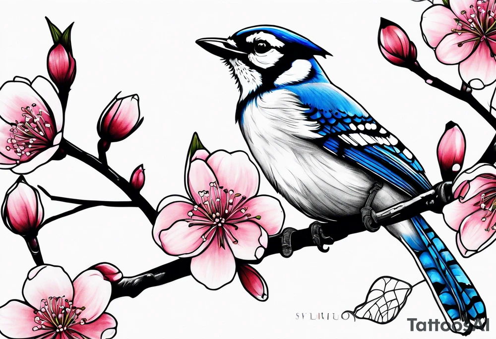 Blue jay on cherry blossoms tattoo for arm tattoo idea