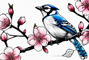 Blue jay on cherry blossoms tattoo for arm tattoo idea