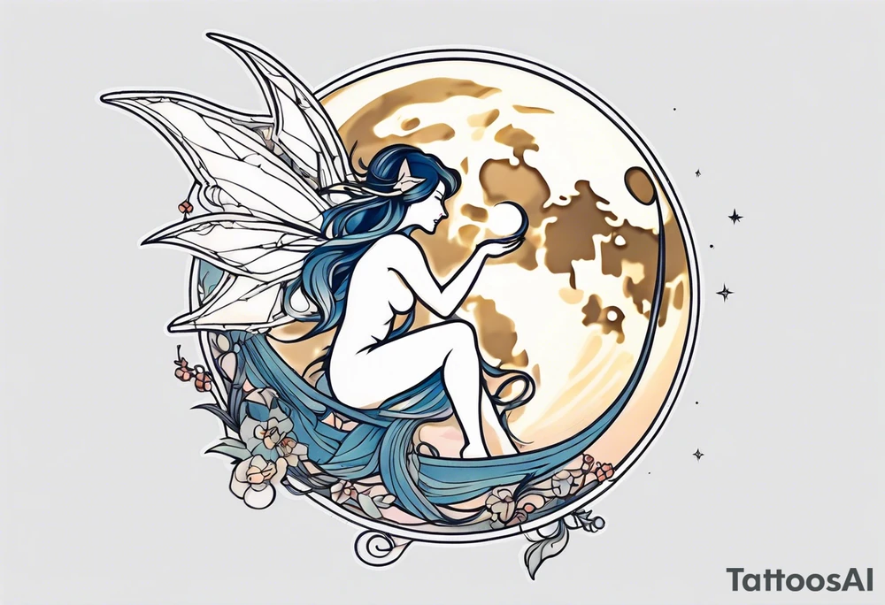 Moon fairy dragon tattoo idea